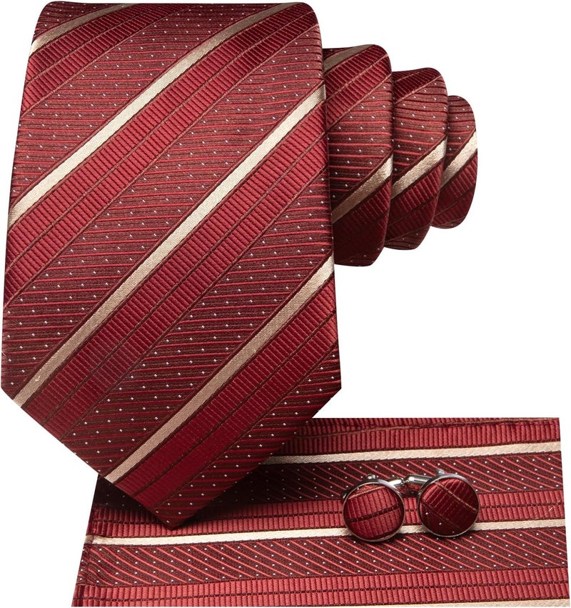 Dubulle Mens Paisley Striped Tie and Handkerchief Cufflinks Tie Set for Men Wedding Business Formal - Image 3